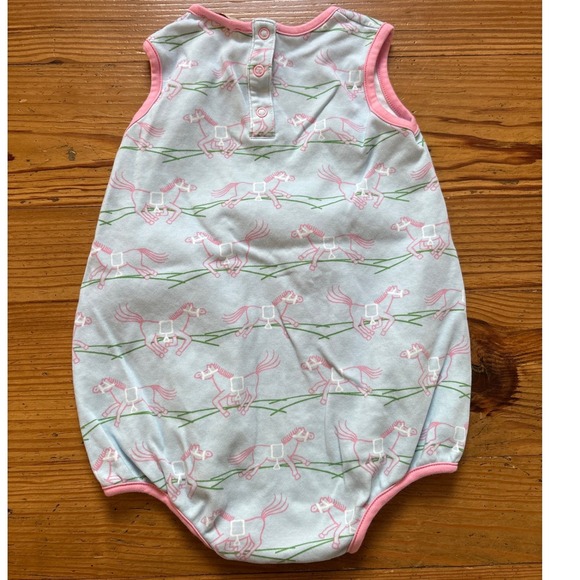The Beaufort Bonnet Company Bubble Romper Kids Blue Horse Print SIZE 3T - Picture 6 of 6